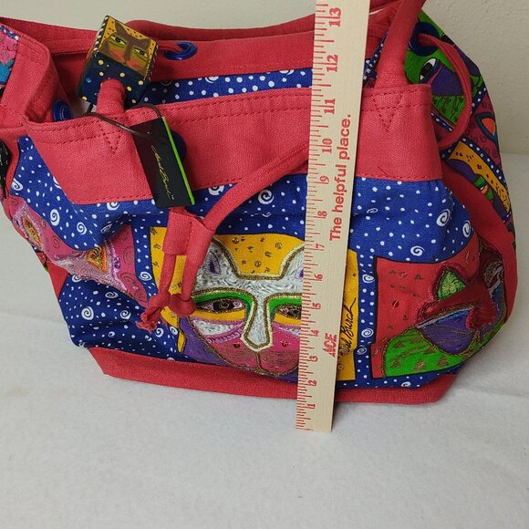 Laurel Burch Red Tote Bag Cat Print Sequins w/Tag & Block Sun N Sand Vintage - Picture 15 of 16